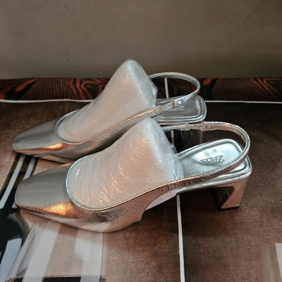 Zara Metallic Slingback Shoes Size 6.5 - Picture 3 of 9